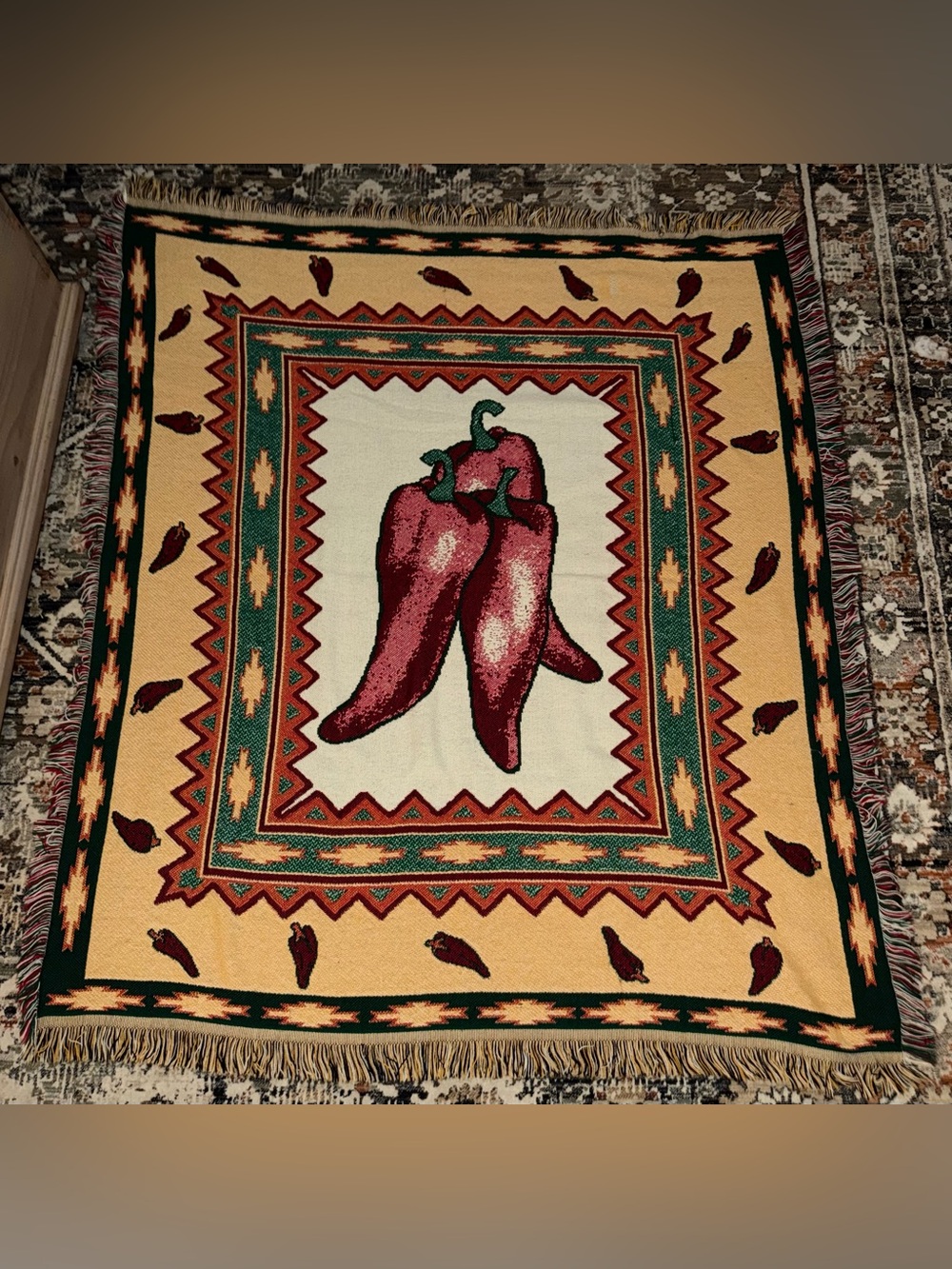 Vintage Beacon Chili Pepper Tapestry Throw Blanket Aztec Western Southwest